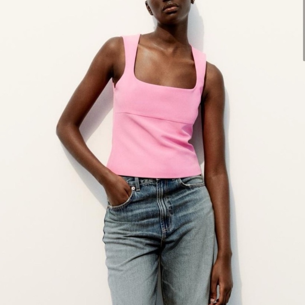 Zara Pink Square Neck Tank Top